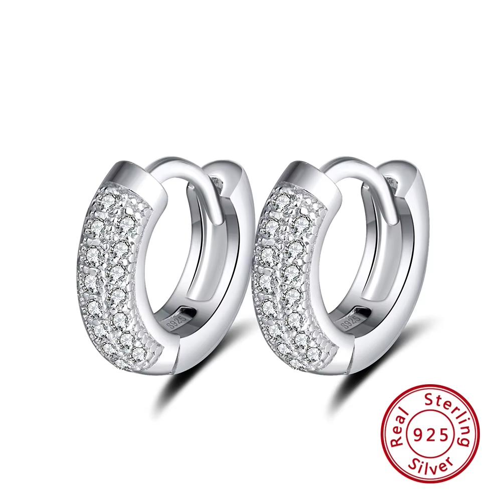 ORSA JEWELS Solid 925 Sterling Silver Hoop Earrings For Women Small Circle Silver Color Trendy Female Wedding Jewelry SE103