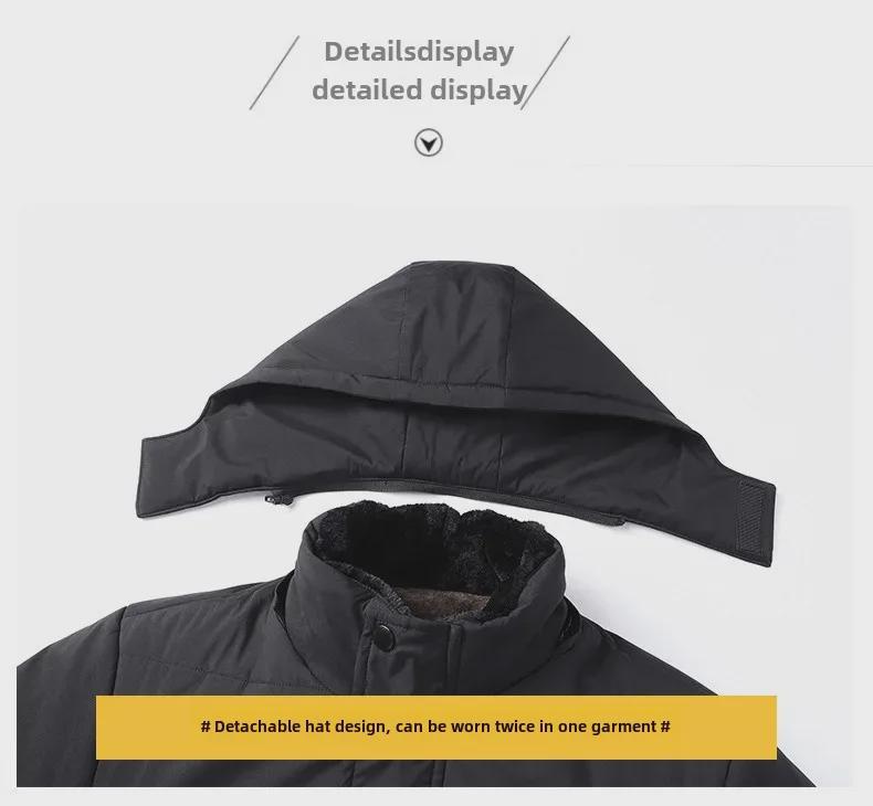 Men's Hooded Winter Cotton Coat: Warm, Thickened, Versatile, Medium-Long Jacket for Middle-Aged & Elderly