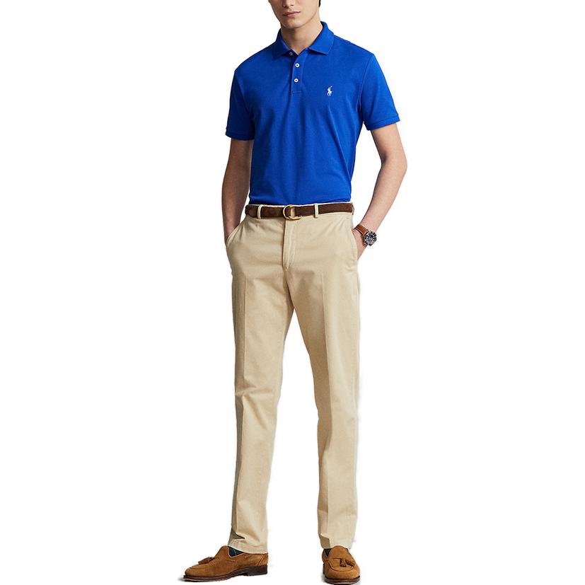 Polo Ralph Lauren FW23 Solid Custom Slim Fit Stretch Short Sleeve Polo Shirt Men Tops Blue MNPOKNI1N822461-401