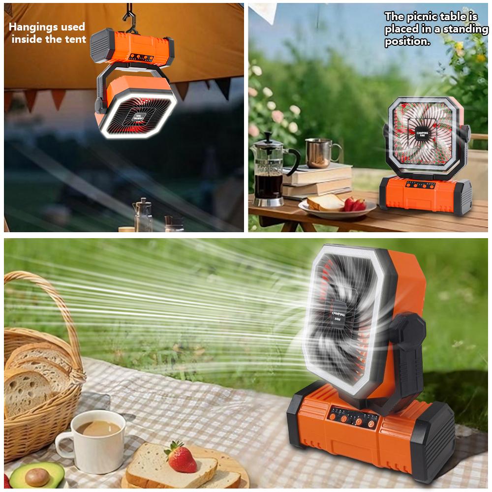 Cordless Camping Fan, 20000mAh Battery Powered Fan Battery Operated Rechargeable Portable Outdoor Tent Fans with Hanging Hook