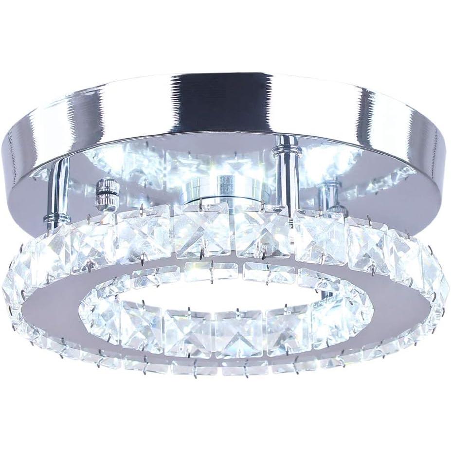 Modern Mini Led Chandelier Semi Flush Mount Crystal Lighting Ceiling Crystal Lamp for Bedrooms Dinning Rooms Hallway Round White