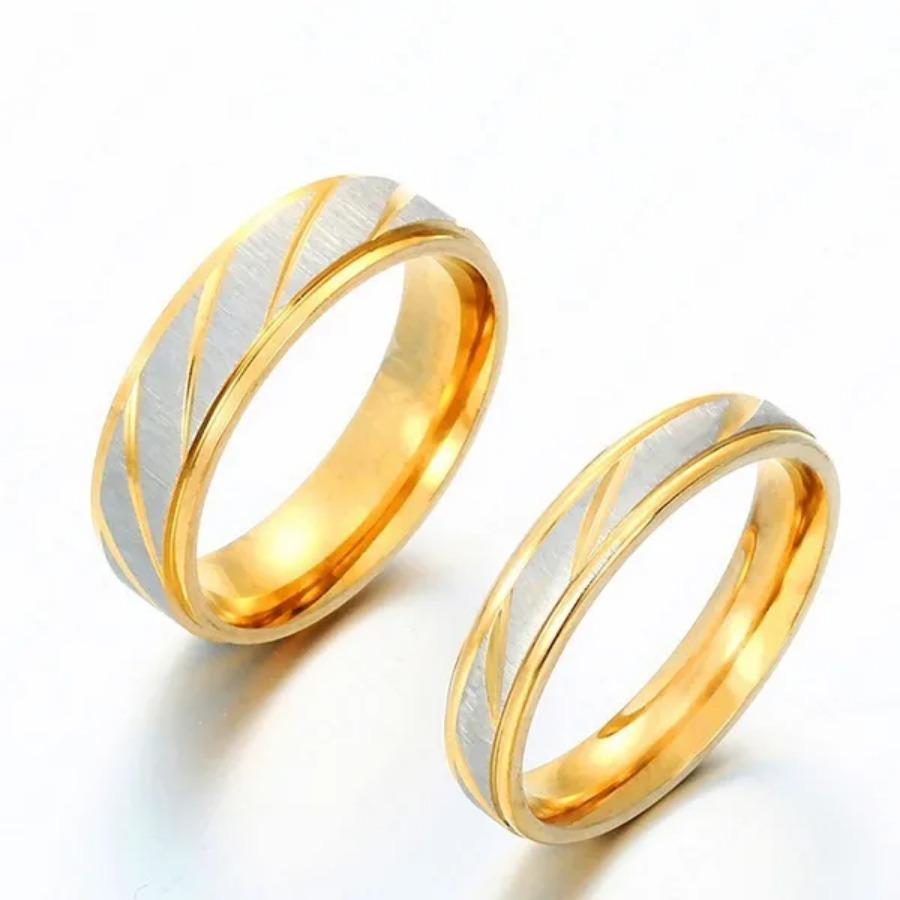 18K Gold Plating Titanium Steel Lovers Couple Rings Gold Wave Pattern Wedding Proposal Ring for Couples Engagement Jewelry