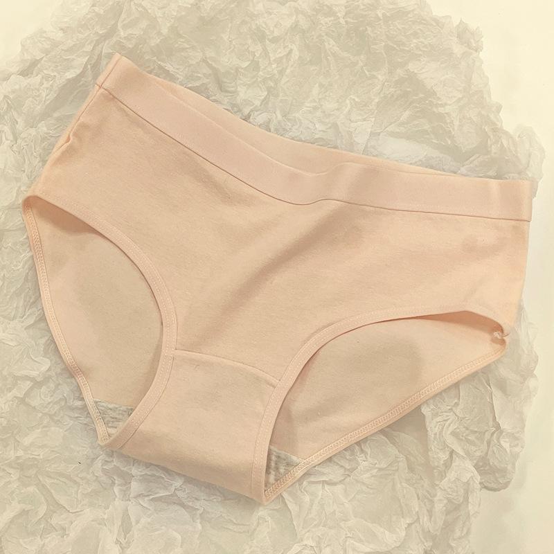 Underwear Women's Solid Color Pure Cotton Mid Waist Briefs Simple Seamless Breathable Girl Student Plus Size Slim Fit Hip Lifting Triangle Panties