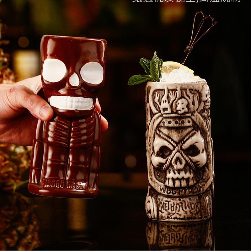 Hawaiian Tiki Cup Skull Ceramic Mug for Tiki Bar Home Bar DecorTiki Cocktail Cocktail Drinking Glass
