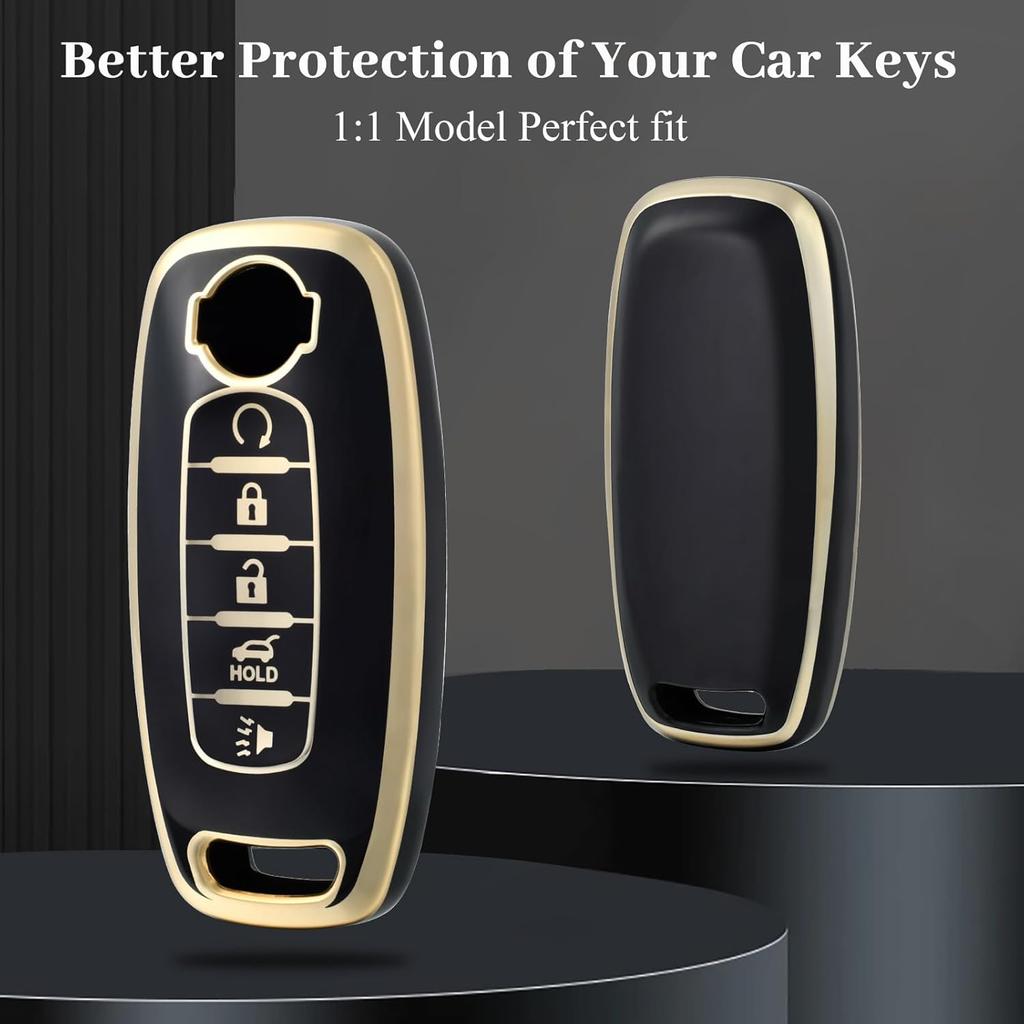For Nissan Rouge Pathfinder Key Fob Cover, Soft TPU Key Fob Case Full Protector Compatible with  2024 Nissan Rouge Pathfinder 5 Button Smart Remote