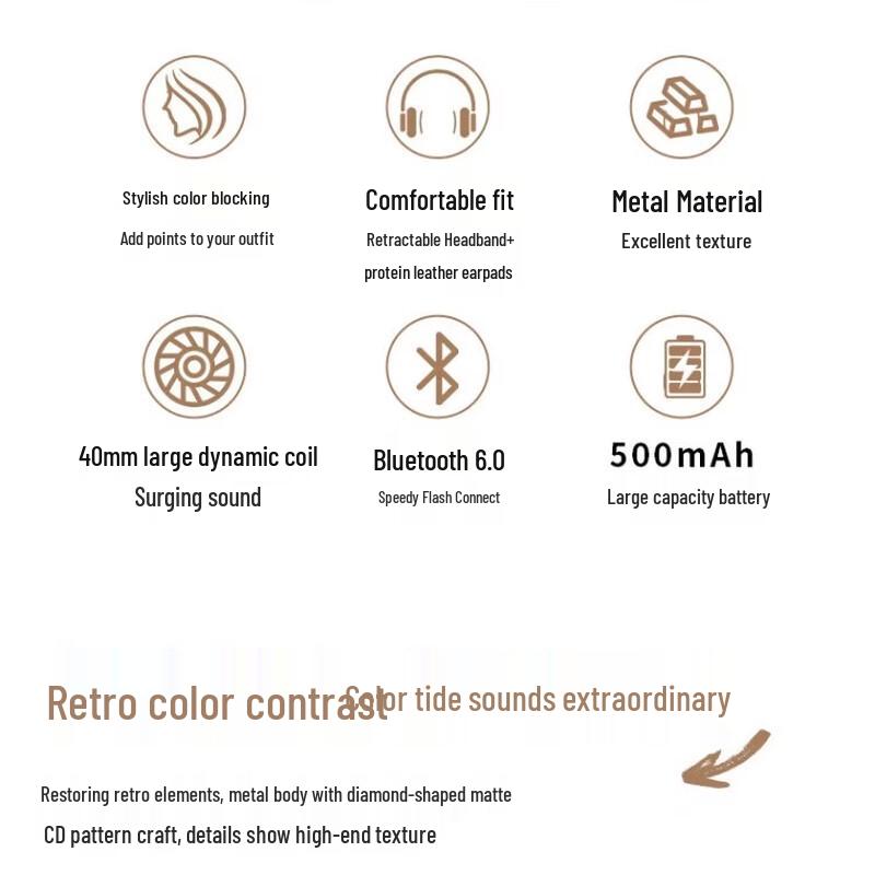 WOPOW BTS03 Retro Over-Ear Wireless Headphones