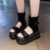 Height Increase 8cm Thick-soled High-top Sandals Women's 2025 Summer New Open-toe Fashion Personalized Wear, Ride a Locomotive Cool Boots Tide