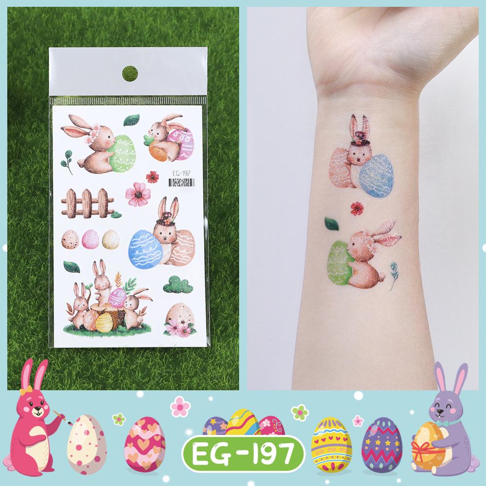 Ruikalong Glitter Easter Cartoon Tattoo Stickers - Cute Waterproof Rabbit & Egg Designs for Kids 75x120 mm