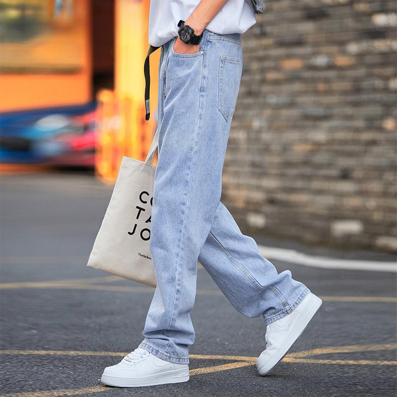 Summer  Loose Straight-leg Men's Jeans Soft Elastic Fashion Casual Male  Denim Trousers