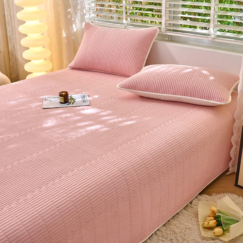 Solid Color Cotton Quilted Bedspread Set - Thick, Machine Washable, 3-Piece: Bed Cover, Bed Sheet, Bed Skirt for Students & Home Use