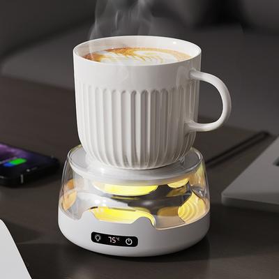 Încălzitor pentru cană de cafea, suport cu temperatură reglabilă și lumină ambientală, încălzitor portabil pentru băuturi, oprire automată, bază antiderapantă, suport încălzit pentru cană