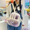Blocked Simple Color Student Backpack With Transparent Compartment Badge Display