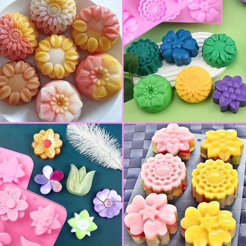 6 Cavity Silicone Flower Baking Molds Heat Resistant Nonstick Easy Releases For Cakes Cupcakes Dessert Soap Making