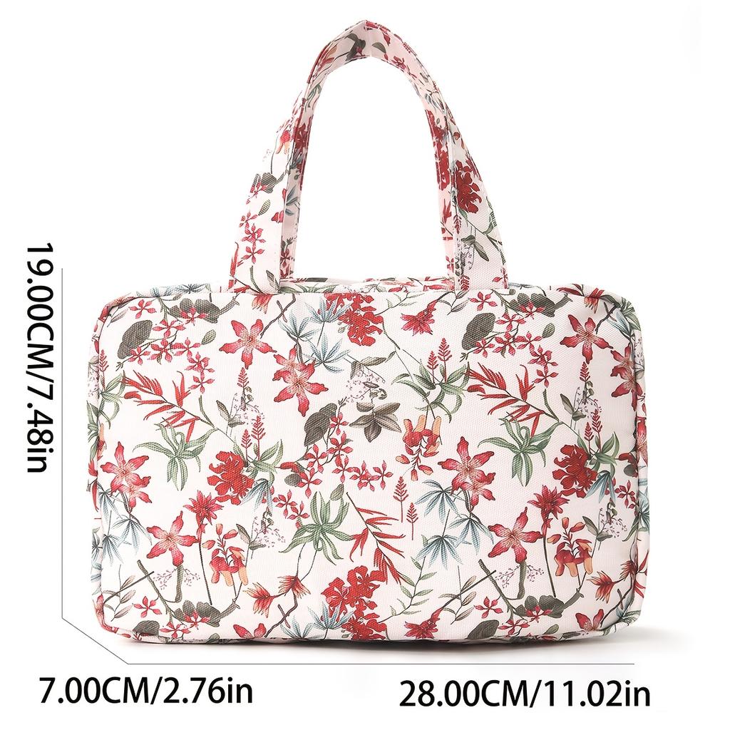 1Pc New Flower Patterned Four Fold Toiletry Bag with Hooks,Portable Travel and Wash Area Storage,Dry-wet Separation