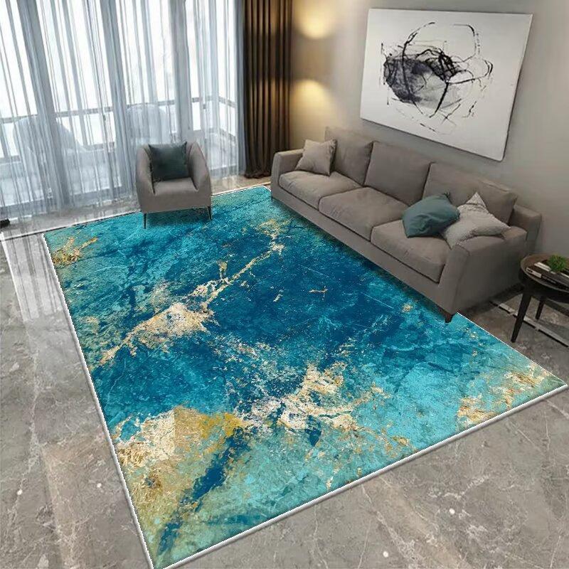 Modern CARPET FOR LIVE ROOM Non-slip Home Decoration Luxury Light Luxury Golden Blue Area Rug Washable Parlor Mat Bedside Room