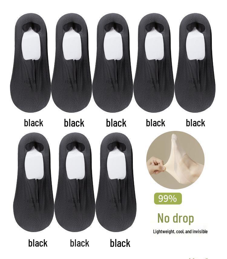 Women's Ultra-Thin Low-Cut No-Show Boat Socks - Pure Cotton Bottom, Silicone Non-Slip, Breathable Mesh, Invisible Ice Silk.