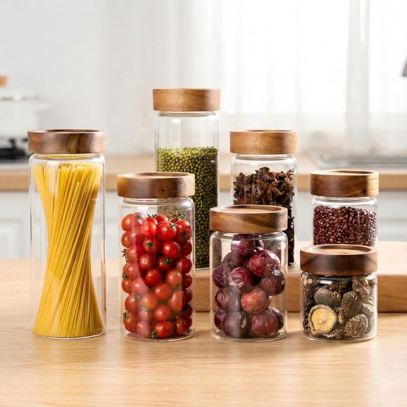 Lead-Free Glass Storage Jar with Wooden Lid - Moisture-Proof and Food Grade for Coffee and Tea