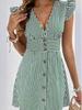 European American Women's Striped V-Neck Flutter Sleeve Dress - Summer Fashion 