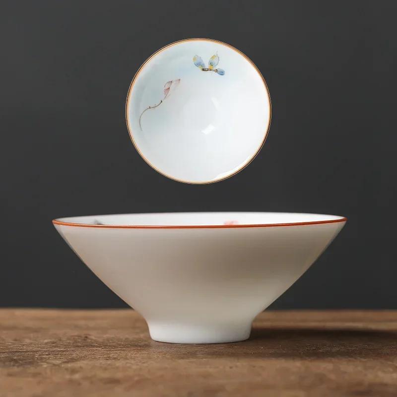 Chinese Ceramic Teacup Hand Painted Flowers and Birds Cup Travel Tea Bowl Household Porcelain Tea Set Master Cup 60ml