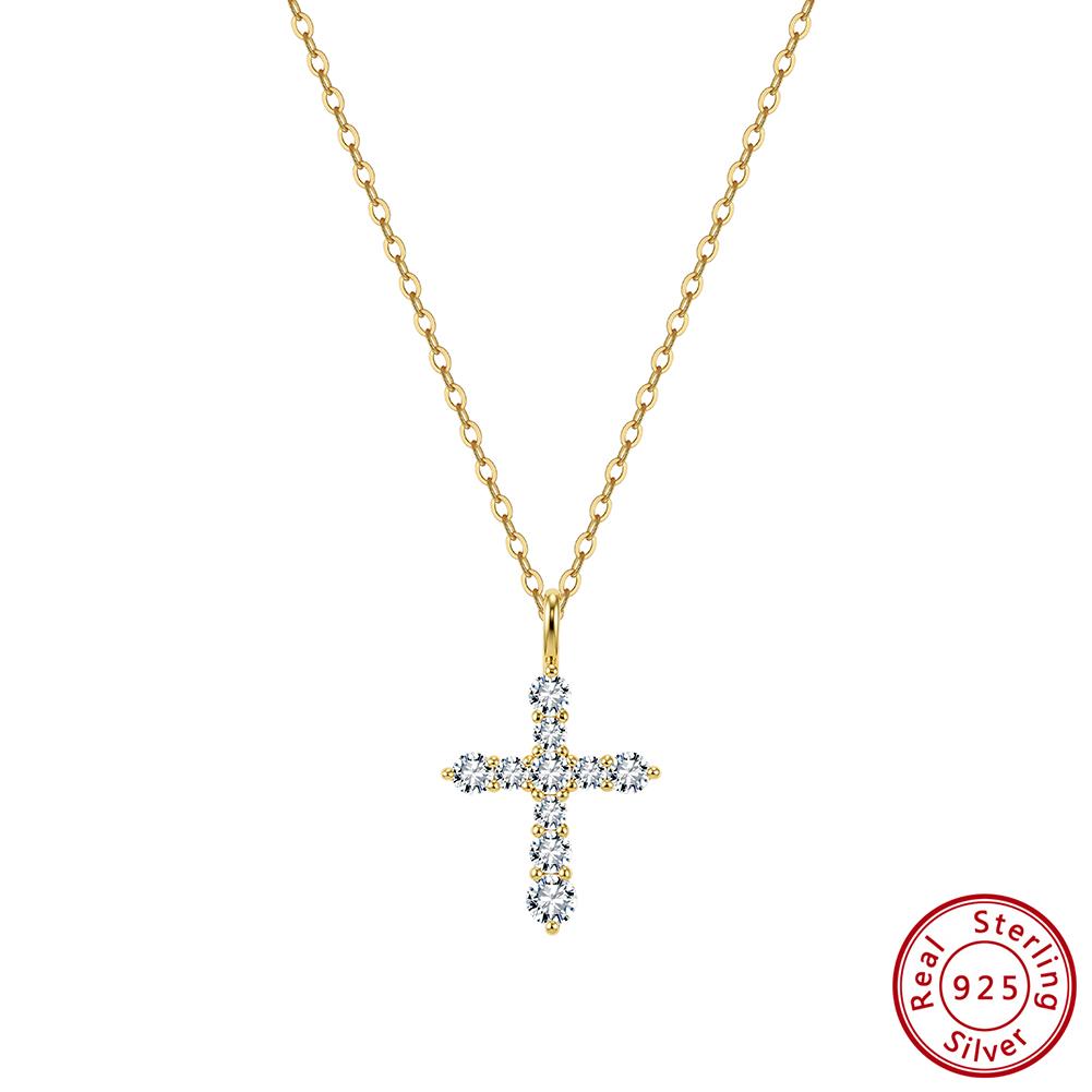 EFFIE QUEEN S925 Sterling Silver Moissanite Cross Necklace GRA Certificate D VVS1 Diamond Cross Pendant Neck Chain Women SMON15 45cm