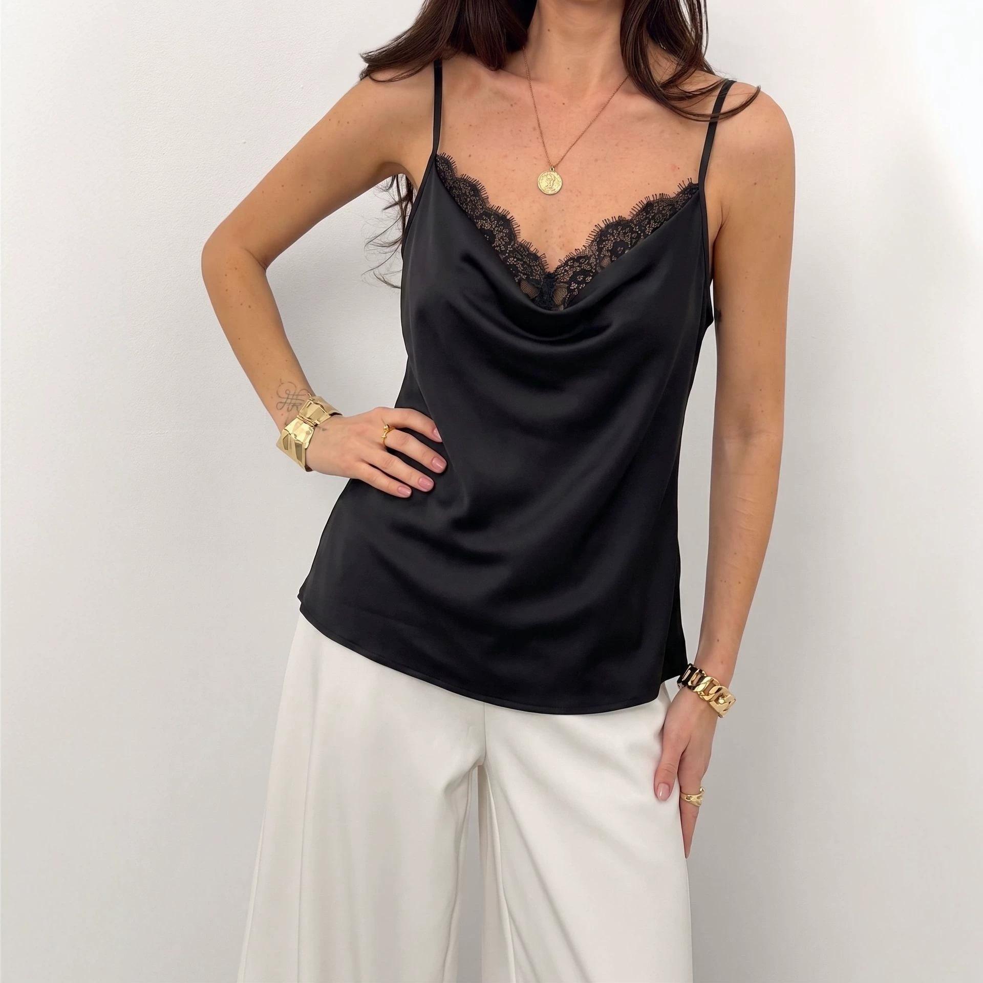 New Lace V-neck Halter-style Sleeveless Pure Erotic-style Bandeau Top S чёрный