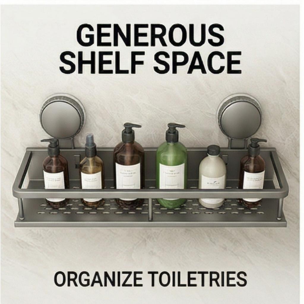 Suction Cup Storage Rack for Bathroom Washstand, Wall-Mounted, No-Drill, Toilet and Washroom Organizer