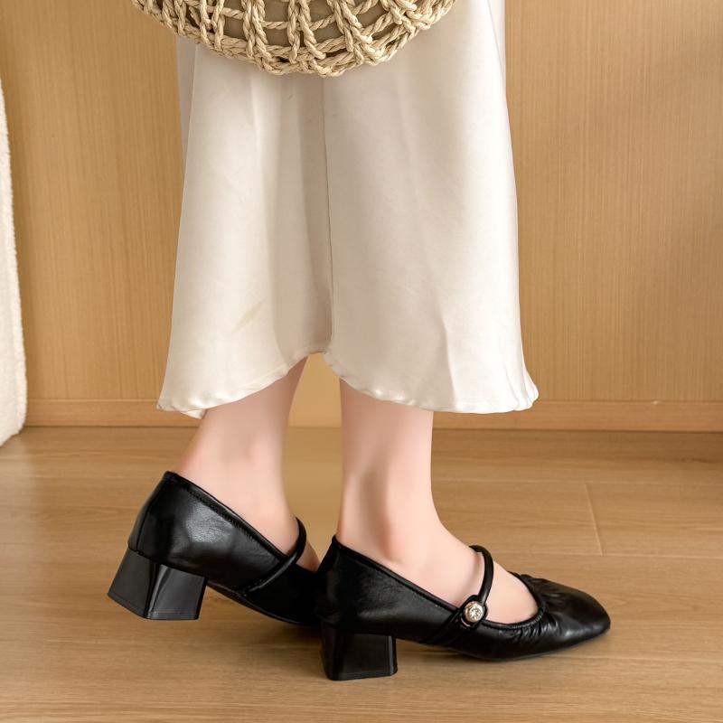 Mode Die 2025 Frühling Luxus Plissiert Designer Eckige Zehen Grobabsatzschuhe, Outdoor Lässig und Bequem Damen Mary Jane Schuhe
