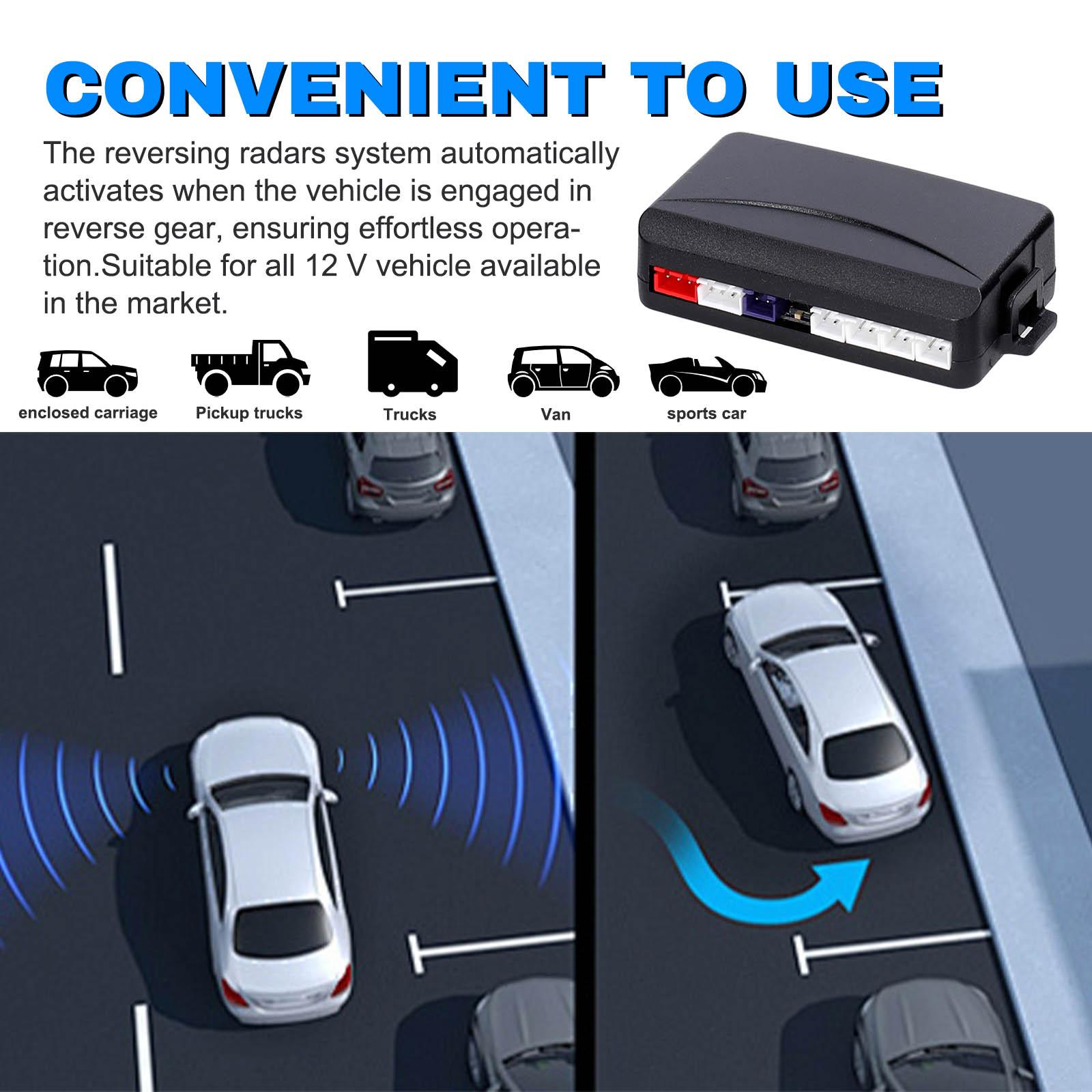 

Car Parking Sensor Rear Reversing Radars System with 4 Parking Sensors Distance Detection LCD Display Warning Buzzer серебряный