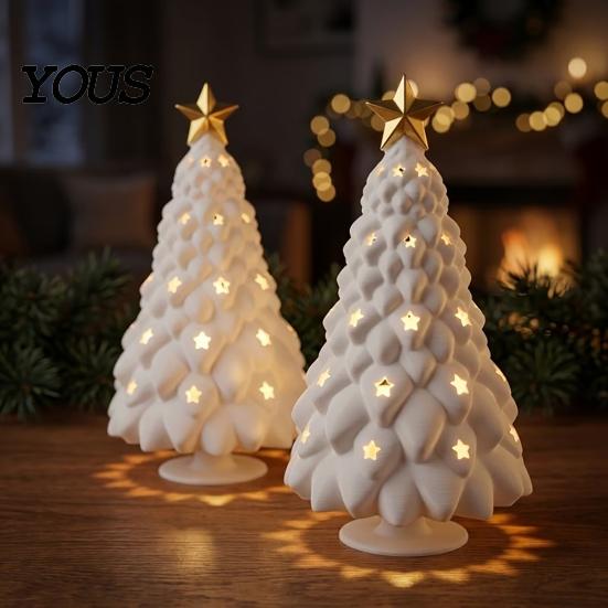 Versatile Decorative Candle Holders Christmas Tree Holder, 3D Printed Hollow Star Cutout Decorations Statue, Matte White Tabletop Decor for