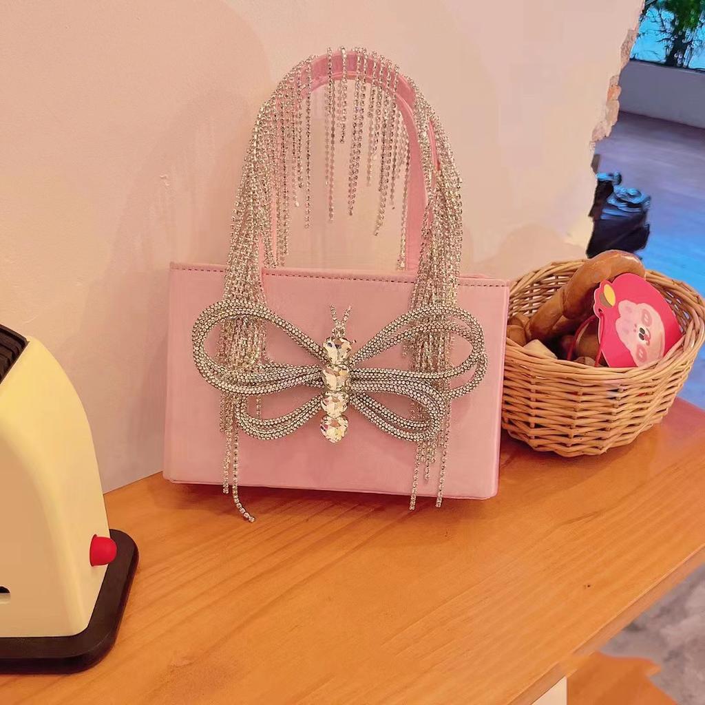 Beading Handle Evening Clutch Diamonds Handbags Crystal Butterfly Shoulder Bag Bowknot Party Wedding Purses Designer Bag