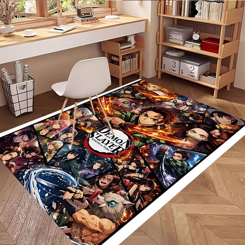 Demon Slayer Print Rug, Washable Floor Carpet, For Entryway Dorm Laundry Room Office Study, Home Decor Birthday Christmas Gift