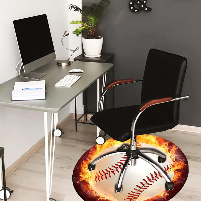 1pc Office Carpet Chair Mats Fiery Baseball Icon Perfect for Decorating Office Chairs, Living Rooms, Or Bedrooms.YDT247