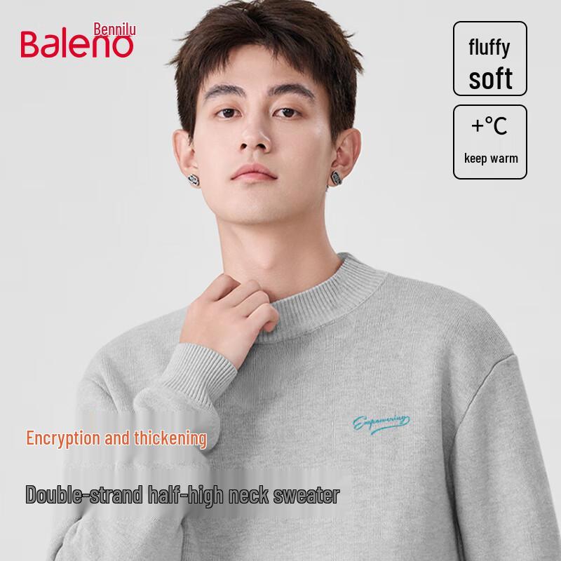 Baleno Men's Half-High Collar Plush Lined Knit Sweater