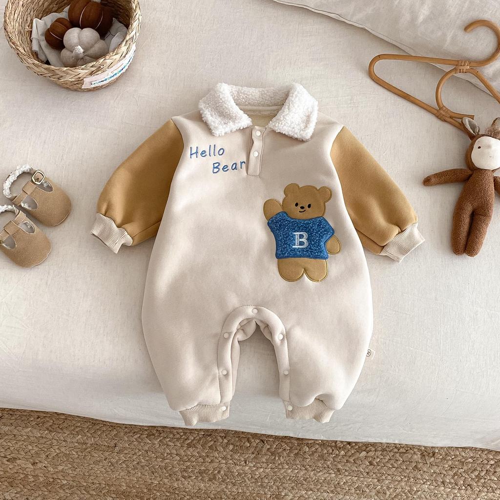 Winter Fleece Baby Bear Onesie for Infants (0-2 Years) - Korean Cartoon Romper
