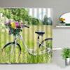 Retro Old Street Building Bicycle Landscape Shower Curtains European Style Poster Bathroom Curtain Waterproof Fabric With Hooks