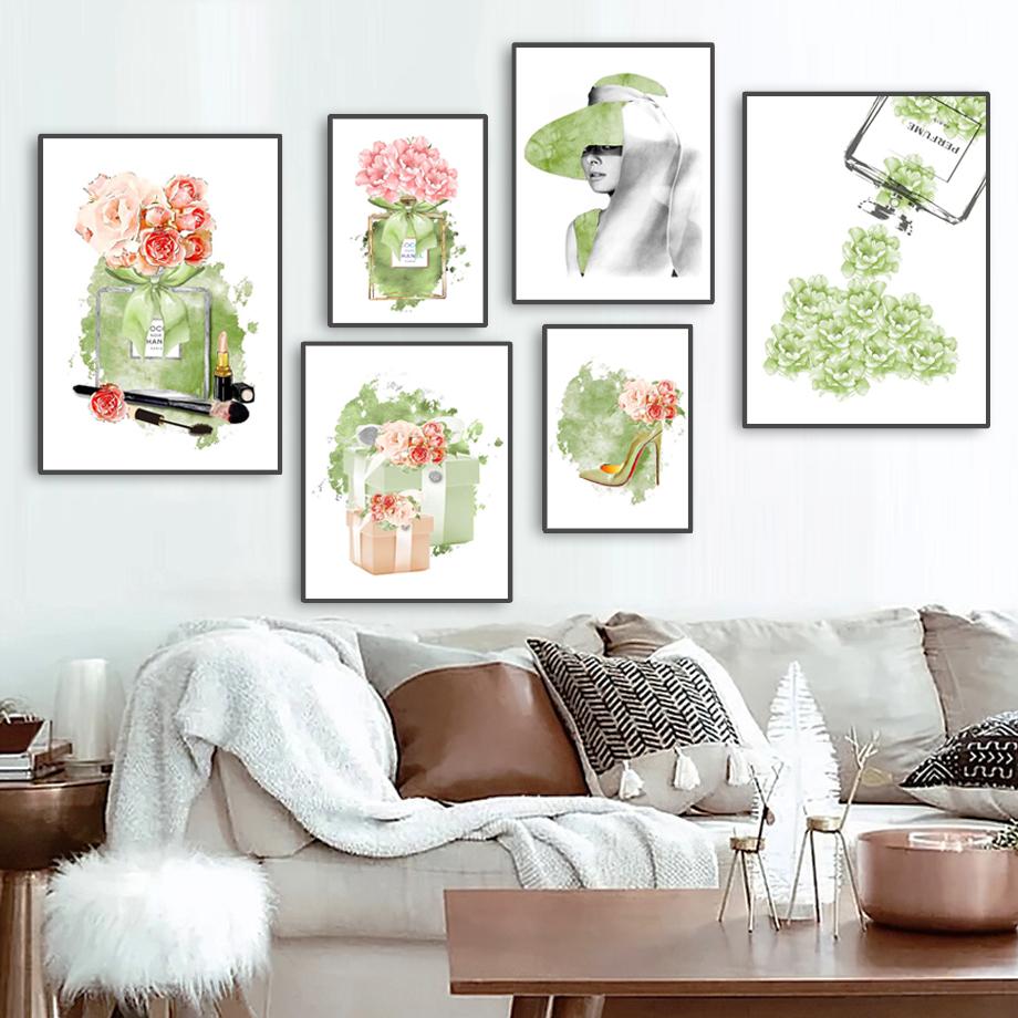 Paris Perfume Nordic Posters Prints Bottle Flower Handbag Girl Fashion Art Canvas Painting Wall Pictures for Living Room Decor No Frame
