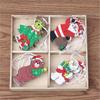 Box with 12 Pieces of Wood Colored Pendant Christmas Gift Box with Painted Christmas Tree Pendant Decorations