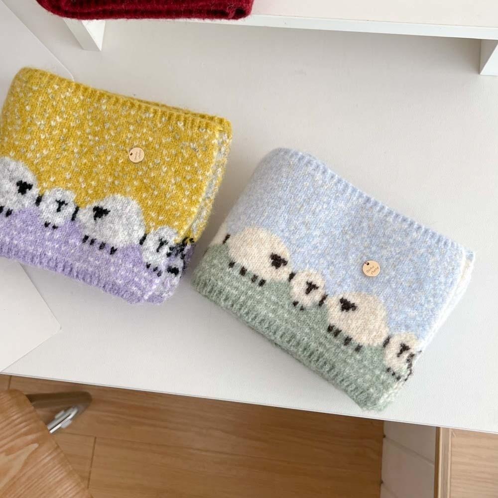 Color Contrast Winter Knitted Scarf Thick Plush Wool Blend Neckerchief Christmas Gift