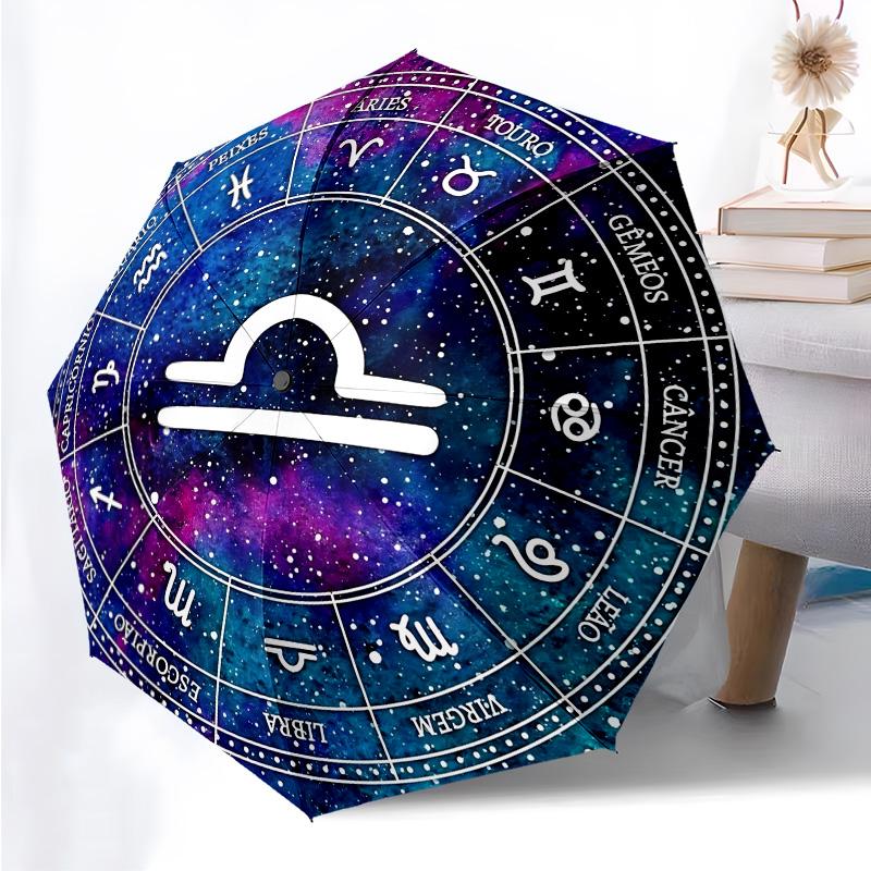 Twelve Constellations Folding Umbrella Fashion Auto-Open 8 Iron Ribs Plastic Handle Foldable Sunshade Perfect Christmas Gifts