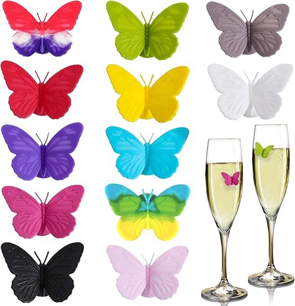 12Pcs Wine Glass Charms, Butterfly Charms, Wine Glass Charm for Parties, Saloon, Potlucks, Weddings