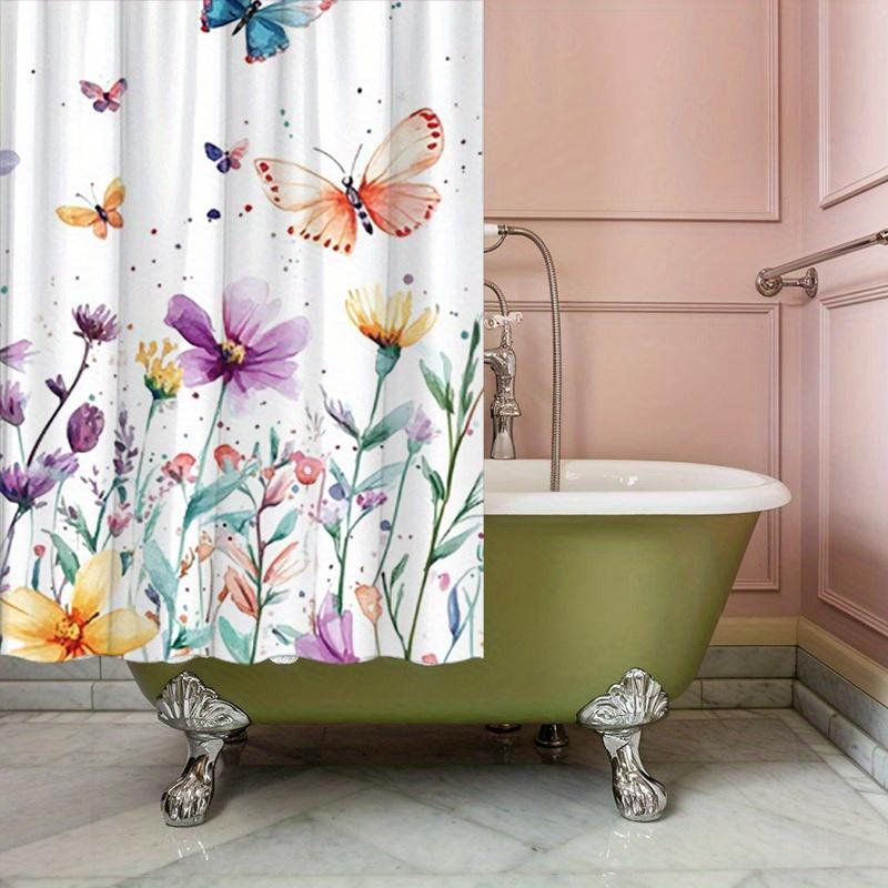 Colorful Butterfly & Flower Shower Curtain - Polyester, 12 Hooks, 70.8X70.8 Inches, Perfect For Bathroom Decor