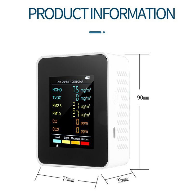 A84X-2X 6 In 1 PM2.5 PM10 HCHO TVOC CO CO2 Air Quality Detector CO CO2 Formaldehyde Monitor Office Air Quality Tester,White