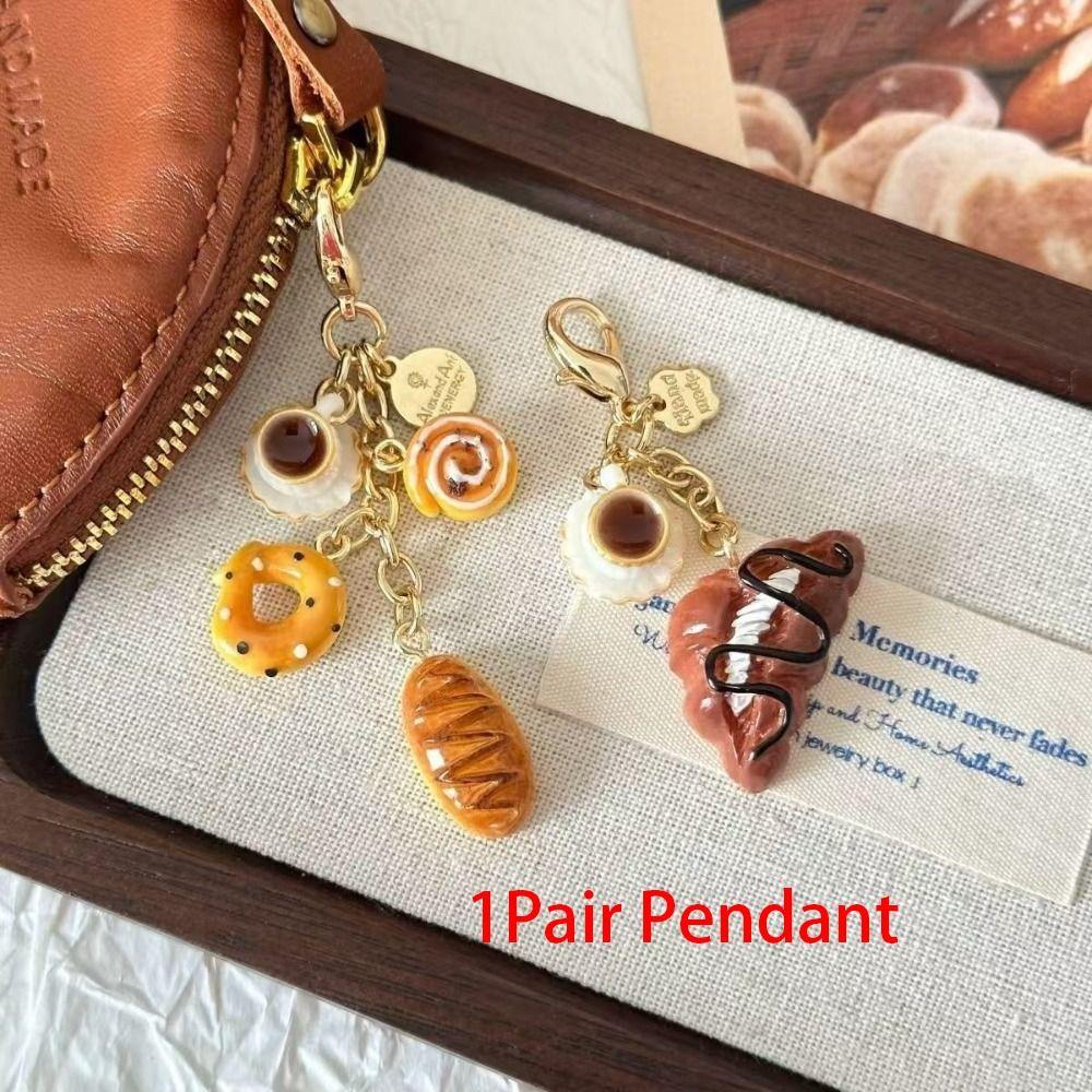 Bagel Cartoon Key Chains Alkali Bread Bag Pendant Portable Coffee Bread Keychain  Bag Pendant