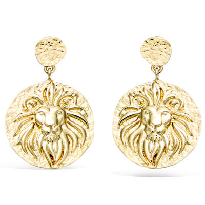 [R3435] - Gold Plated 'Lion' Earrings - 23x17 Mm