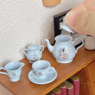 5 Stück/Set Puppenhaus Miniatur Porzellan Teetassenset Geschirr Küche Puppenhaus Teekanne Miniatur Szene Spielzeugmodell Kindergeschenk