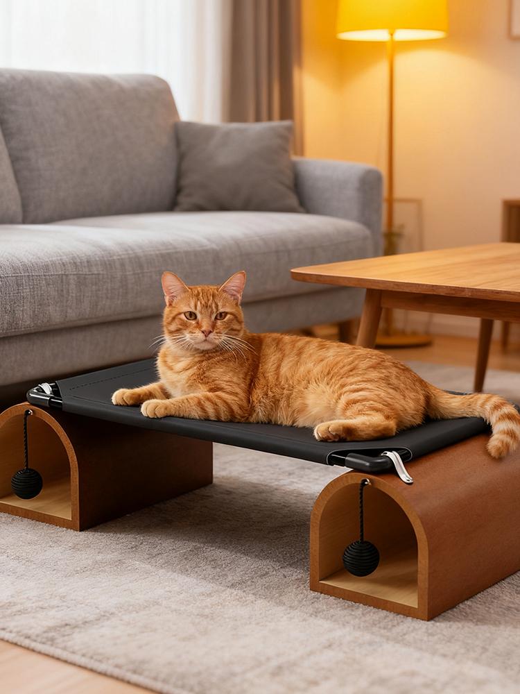 2-in-1 Tunnel Elevated Cat Bed Collapsible Cat Hammock Washable Mesh Cover Cat Tunnel Bed Breathable for Indoor and Outdoor