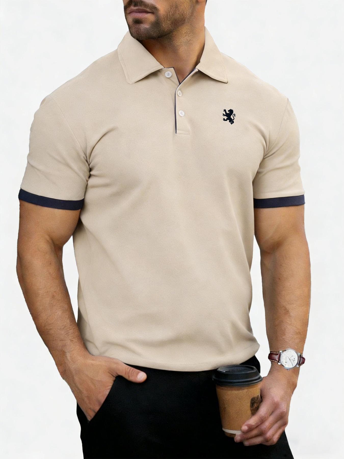 

Мужские рубашки-поло с коротким рукавом - Рубашки для мужчин, стандартного кроя, повседневные спортивные рубашки-поло с воротником L бежевый