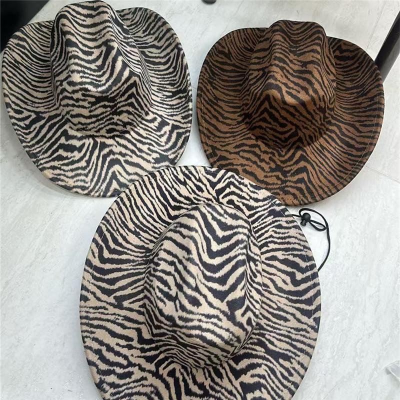Modischer Woll-Zylinderhut mit Tigerfellmuster Herbst und Winter Großkrempiger Filzhut Europäischer und Amerikanischer Trend Zebra-Muster Zylinderhut Imitation Wollfilz Hut