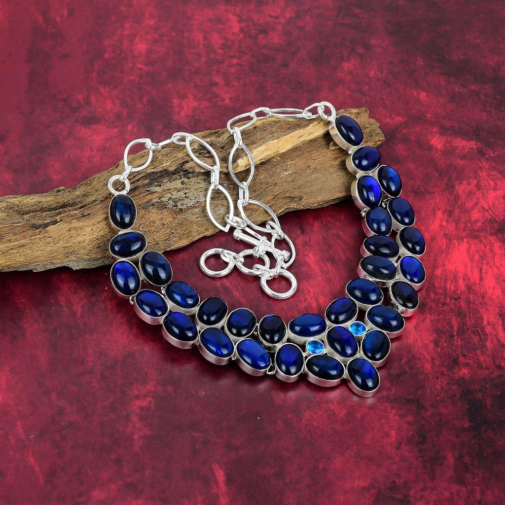 Blue Flash Labradorite Necklace 925 Sterling Silver Jewelry, Handmade Adjustable Chain Necklace Gemstone Jewelry, Gifts For Wife Brand New Necklace