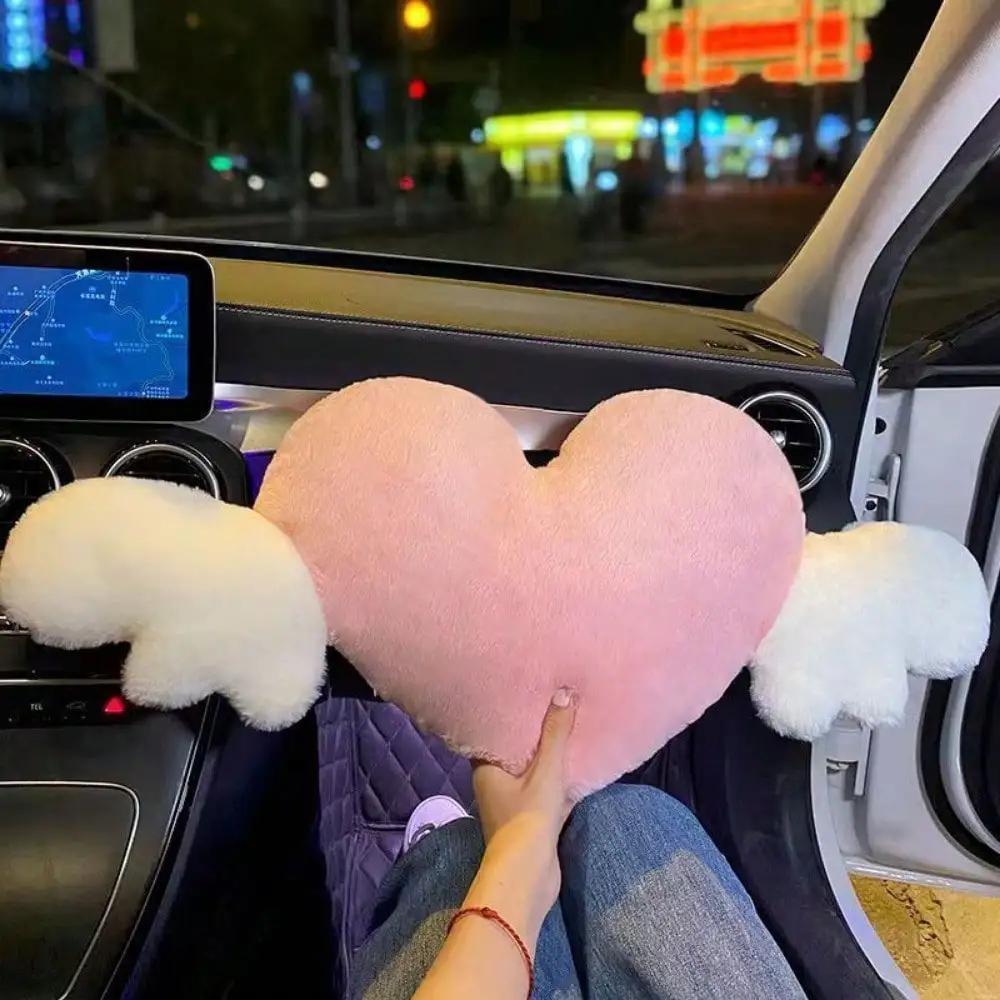 Love Wings Heart-Shaped Car Headrest Plush Neck Pillow - Soft Plush Style Car Seat Accessory